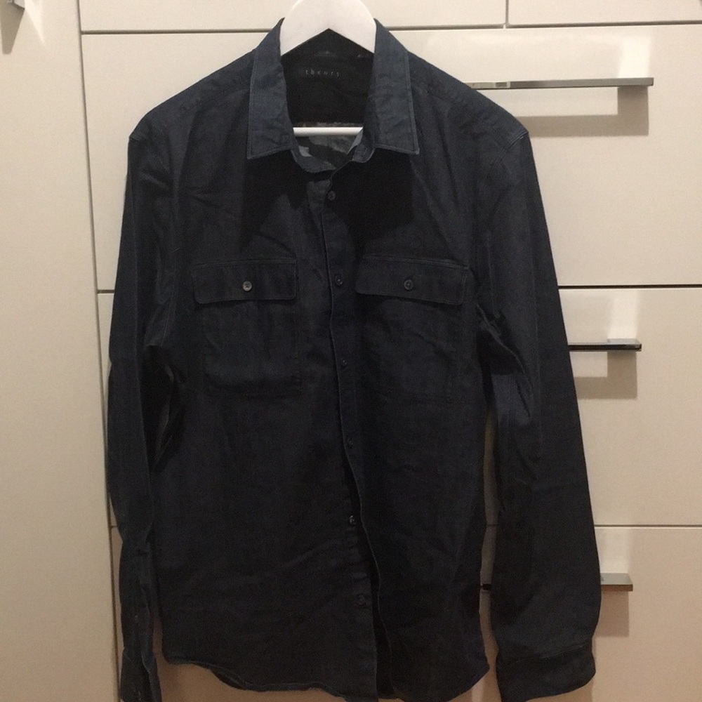 Theory Men’s Dark Chambray Button Down Shirt-Size XL